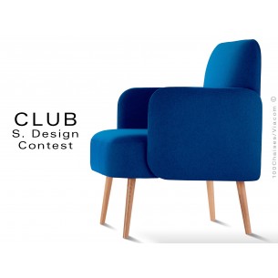 Fauteuil CLUB assise et dos capitonnés habillage 100% laine, bleu 116