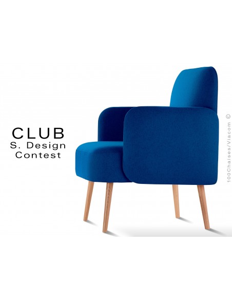 Fauteuil CLUB assise et dos capitonnés habillage 100% laine, bleu 116