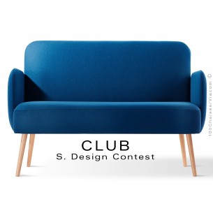 Banquette CLUB assise et dos capitonnés habillage 100% laine feutre bleu 116