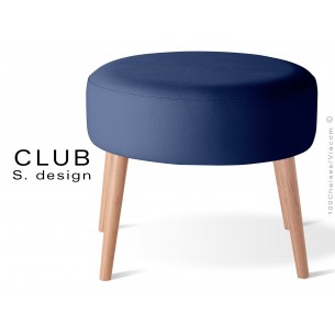 Pouf ou repose-pieds rond CLUB assise capitonnée habillage cuir synthétique, couleur bleu