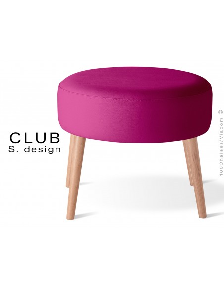 Pouf ou repose-pieds rond CLUB assise capitonnée habillage cuir synthétique, couleur rose