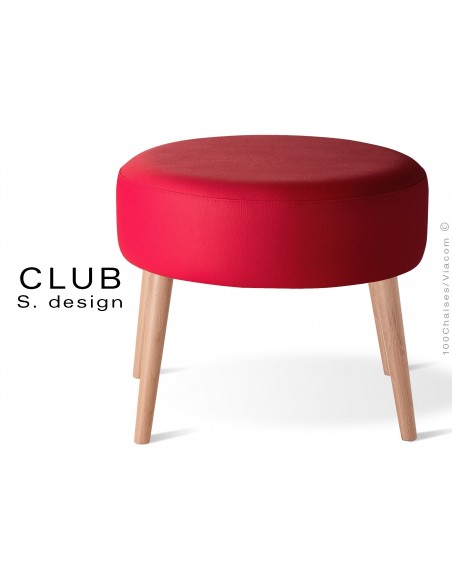 Pouf ou repose-pieds rond CLUB assise capitonnée habillage cuir synthétique, couleur rouge