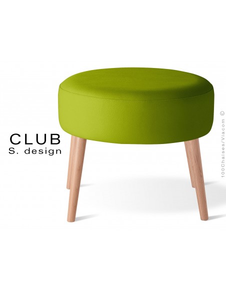 Pouf ou repose-pieds rond CLUB assise capitonnée habillage cuir synthétique, couleur vert