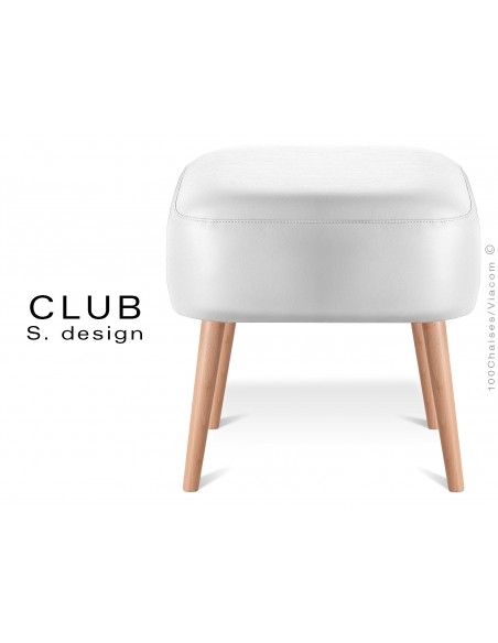 Pouf ou repose-pieds carré CLUB assise capitonnée habillage cuir synthétique, couleur blanc