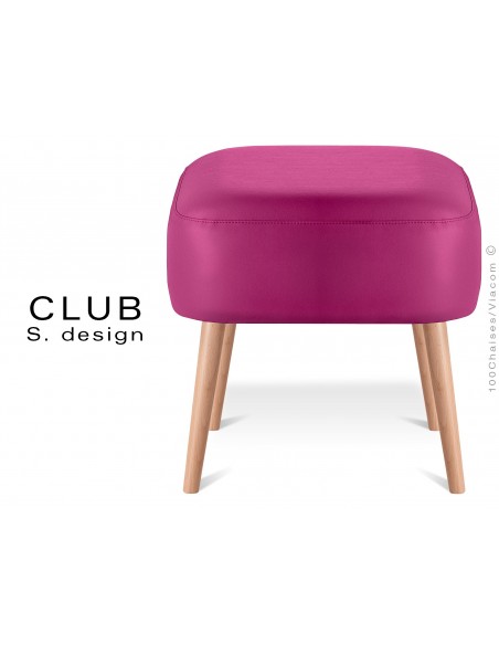 Pouf ou repose-pieds carré CLUB assise capitonnée habillage cuir synthétique, couleur rose