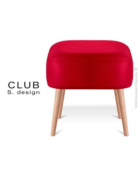 Pouf ou repose-pieds carré CLUB assise capitonnée habillage cuir synthétique, couleur rouge