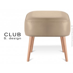 Pouf ou repose-pieds carré CLUB assise capitonnée habillage cuir synthétique, couleur sable.