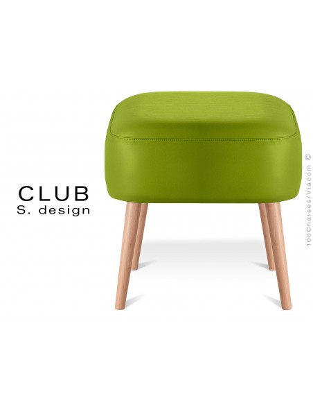 Pouf ou repose-pieds carré CLUB assise capitonnée habillage cuir synthétique, couleur vert