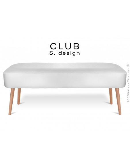 Pouf ou repose-pieds rectangulaire CLUB assise capitonnée habillage cuir synthétique, couleur blanc
