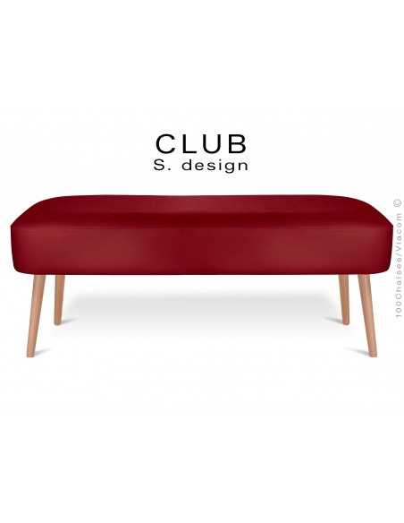 Pouf ou repose-pieds rectangulaire CLUB assise capitonnée habillage cuir synthétique, couleur bourgogne
