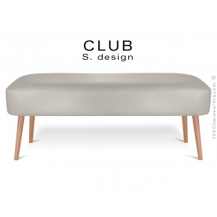 Pouf ou repose-pieds rectangulaire CLUB assise capitonnée habillage cuir synthétique, couleur gris clair