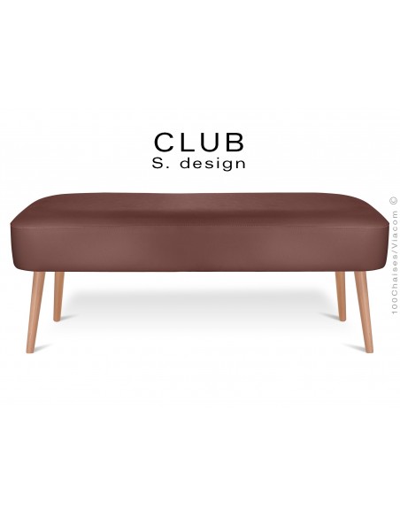 Pouf ou repose-pieds rectangulaire CLUB assise capitonnée habillage cuir synthétique, couleur marron