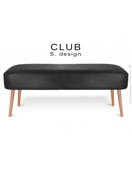 Pouf ou repose-pieds rectangulaire CLUB assise capitonnée habillage cuir synthétique, couleur noir
