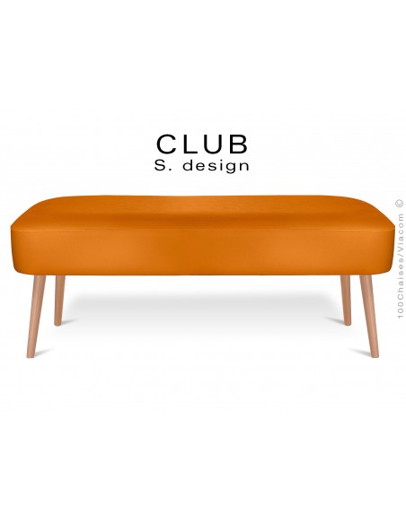 Pouf ou repose-pieds rectangulaire CLUB assise capitonnée habillage cuir synthétique, couleur orange