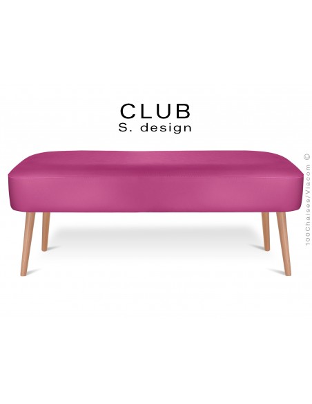 Pouf ou repose-pieds rectangulaire CLUB assise capitonnée habillage cuir synthétique, couleur rose
