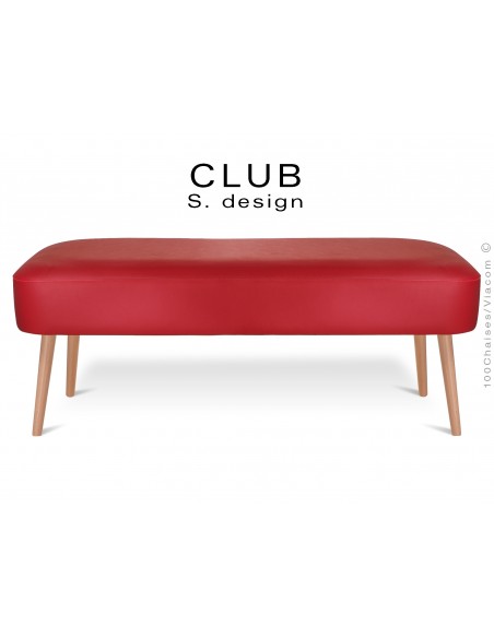 Pouf ou repose-pieds rectangulaire CLUB assise capitonnée habillage cuir synthétique, couleur rouge