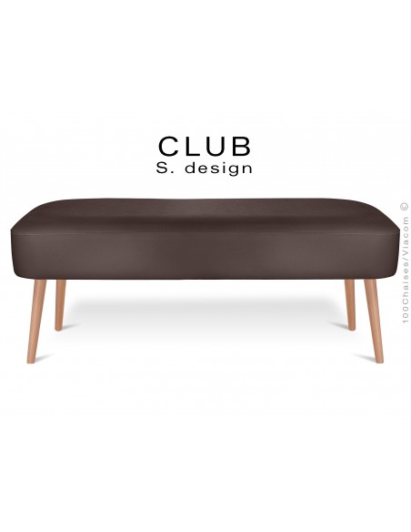 Pouf ou repose-pieds rectangulaire CLUB assise capitonnée habillage cuir synthétique, couleur taupe