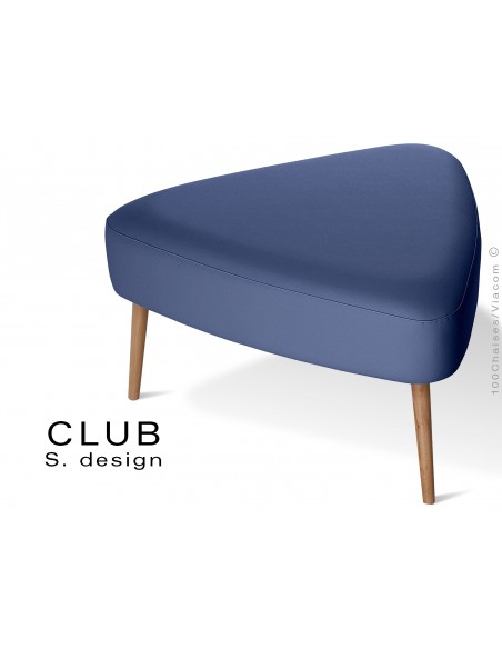 Pouf ou repose-pieds triangulaire CLUB assise capitonnée habillage cuir synthétique, couleur bleu foncé