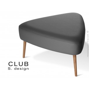 Pouf ou repose-pieds triangulaire CLUB assise capitonnée habillage cuir synthétique, couleur noir