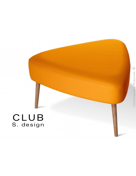 Pouf ou repose-pieds triangulaire CLUB assise capitonnée habillage cuir synthétique, couleur orange