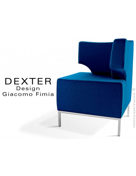 Banquette d'angle modulable DEXTER assise et dossier garnis habillage feutre couleur bleu