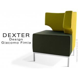 Banquette d'angle modulable 2 tons DEXTER assise et dossier, garnis habillage feutre 100% laine vert foncé et jaune.
