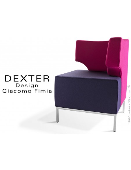 Banquette d'angle modulable 2 tons DEXTER assise et dossier garnis habillage feutre 100% laine, raisin et rose