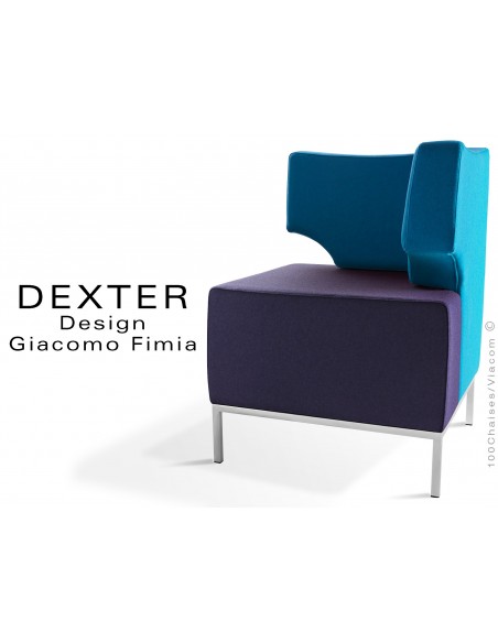 Banquette d'angle modulable 2 tons DEXTER assise et dossier garnis habillage feutre 100% laine, raisin et bleu clair