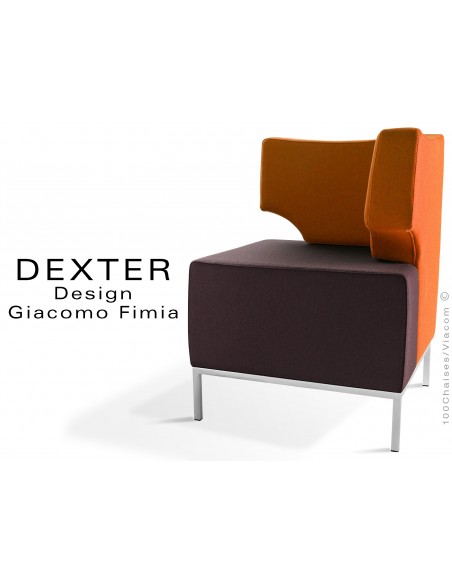 Banquette d'angle modulable 2 tons DEXTER assise et dossier garnis habillage feutre 100% laine, marron et orange