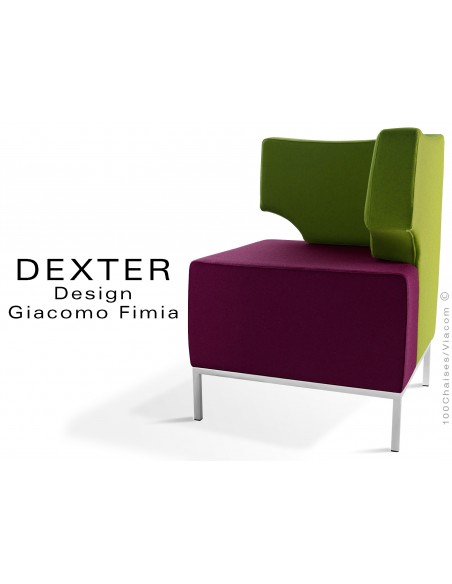 Banquette d'angle modulable 2 tons DEXTER assise et dossier garnis habillage feutre 100% laine, raisin et vert pomme