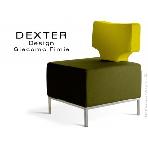 Banquette modulable 2 tons DEXTER assise et dossier garnis habillage feutre couleurs vert foncé et jaune