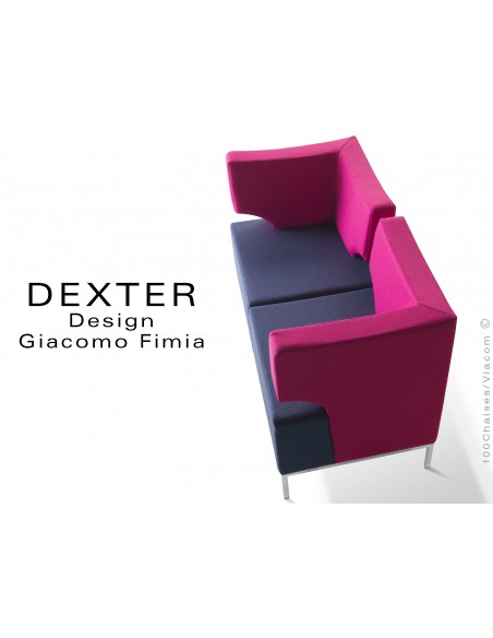 Banquette d'angle modulable 2 tons DEXTER assise et dossier garnis habillage feutre 100% laine, prune et rose