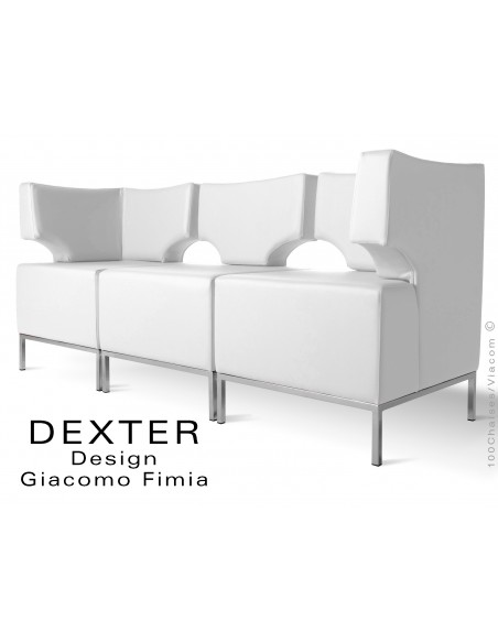 Banquette modulable DEXTER ensemble 3 modules, assise garnie habillage cuir synthétique, couleur blanc