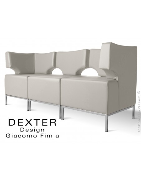 Banquette modulable DEXTER ensemble 3 modules, assise garnie habillage cuir synthétique, couleur gris clair