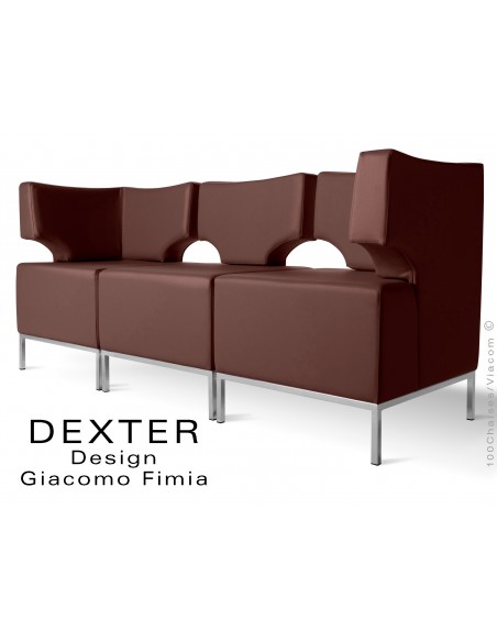 Banquette modulable DEXTER ensemble 3 modules, assise garnie habillage cuir synthétique, couleur marron