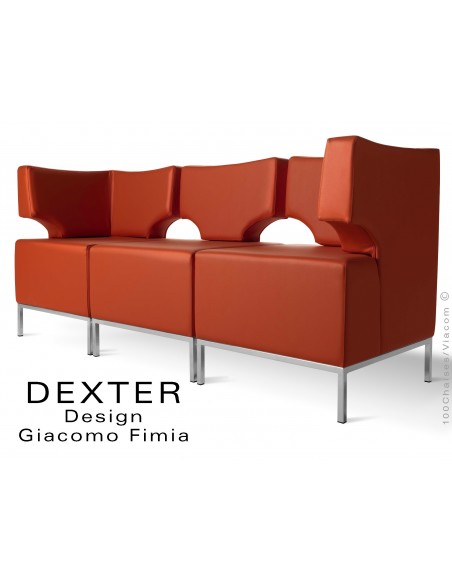 Banquette modulable DEXTER ensemble 3 modules, assise garnie habillage cuir synthétique, couleur prune