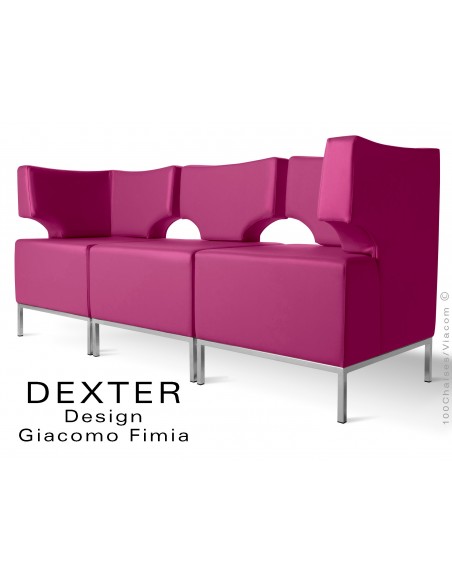 Banquette modulable DEXTER ensemble 3 modules, assise garnie habillage cuir synthétique, couleur rose