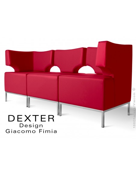Banquette modulable DEXTER ensemble 3 modules, assise garnie habillage cuir synthétique, couleur rouge