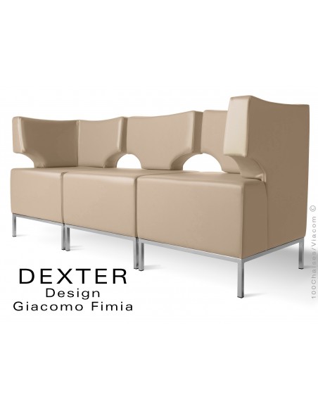 Banquette modulable DEXTER ensemble 3 modules, assise garnie habillage cuir synthétique, couleur sable