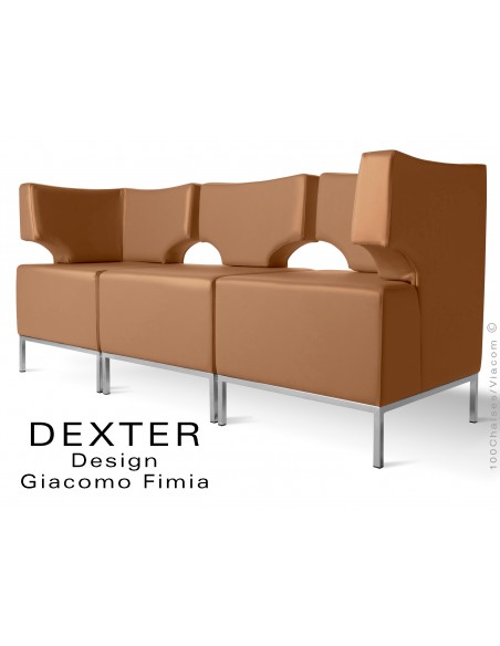 Banquette modulable DEXTER ensemble 3 modules, assise garnie habillage cuir synthétique, couleur tabac