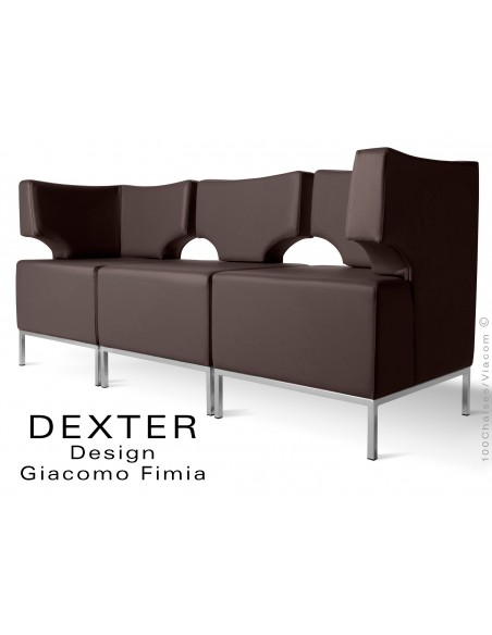 Banquette modulable DEXTER ensemble 3 modules, assise garnie habillage cuir synthétique, couleur taupe