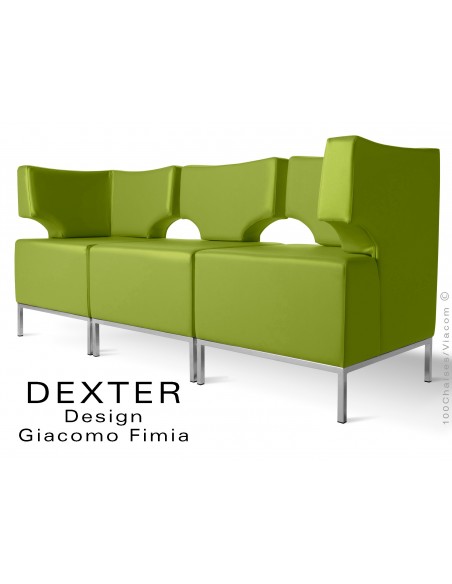 Banquette modulable DEXTER ensemble 3 modules, assise garnie habillage cuir synthétique, couleur vert