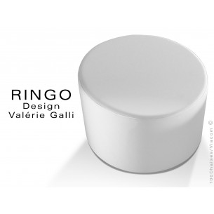 Pouf rond RINGO, assise garnis habillage cuir synthétique couleur blanc