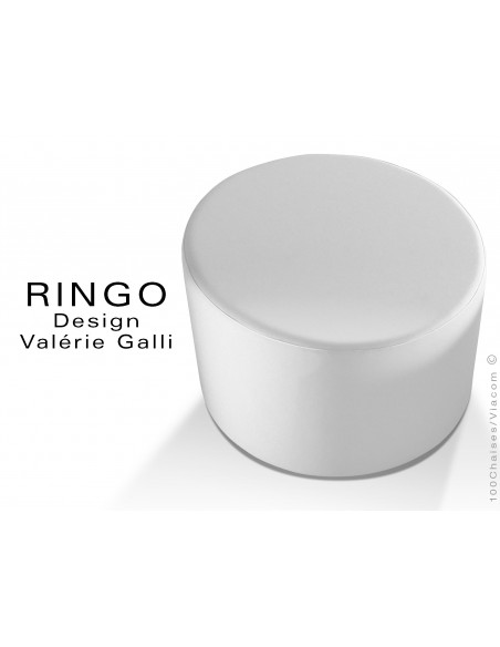 Pouf rond RINGO, assise garnis habillage cuir synthétique couleur blanc