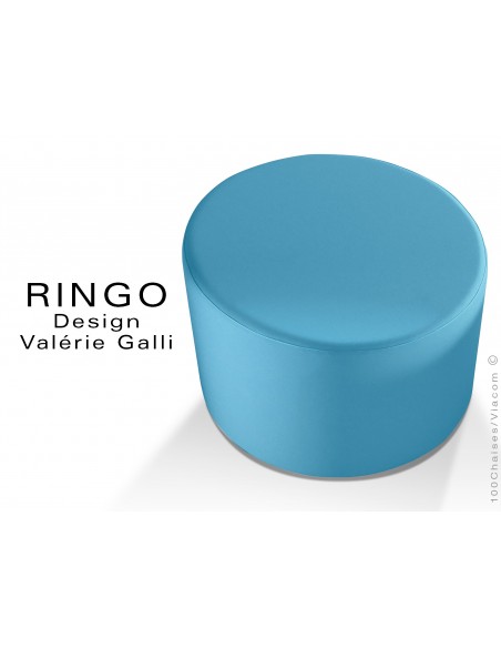 Pouf rond RINGO, assise garnis habillage cuir synthétique couleur bleu
