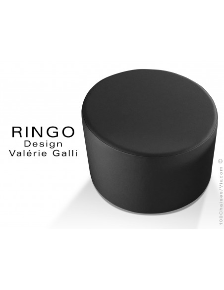 Pouf rond RINGO, assise garnis habillage cuir synthétique couleur noir