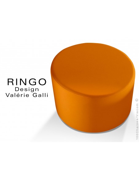 Pouf rond RINGO, assise garnis habillage cuir synthétique couleur orange