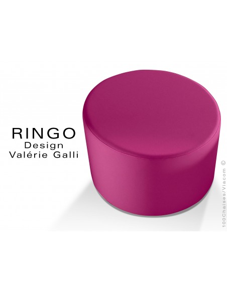 Pouf rond RINGO, assise garnis habillage cuir synthétique couleur rose