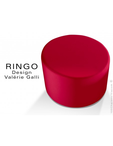 Pouf rond RINGO, assise garnis habillage cuir synthétique couleur rouge