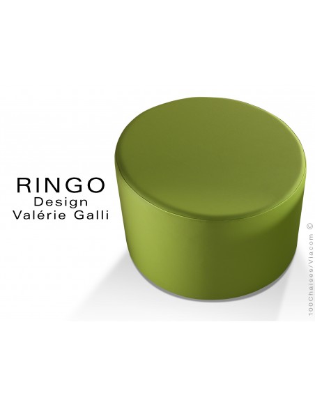 Pouf rond RINGO, assise garnis habillage cuir synthétique couleur vert